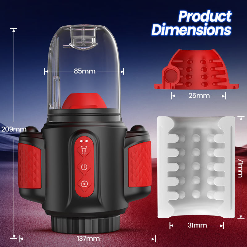 Dual Glans Stimulation10x Vibration Rotation Water Spray  Male Masturbator