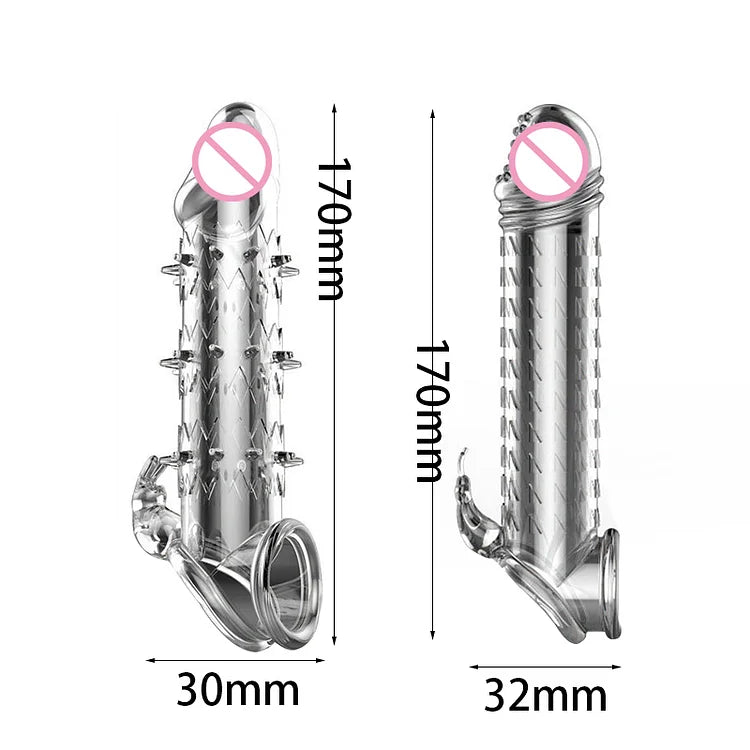Transparent Vibrating Wolf Tooth Penis Sleeve Silicone Rabbit Cock Ring